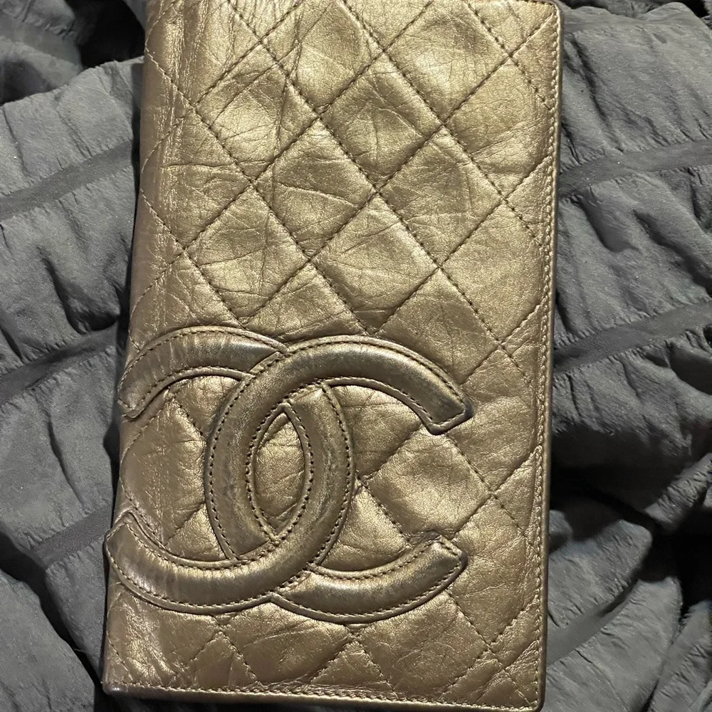 Chanel vintage cambon goldish bronze Quilted Metallic Wallet